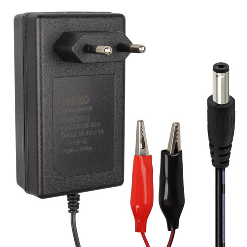 14.4 Volt 1 Amper 5.5x2.5 Mm Uçlu + Krokodil Aparatlı Akü Şarj Cihazı Aleti WK-29112