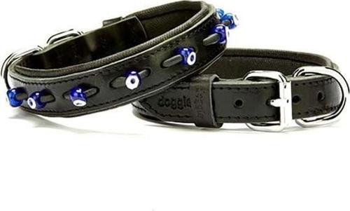 Comfort Deri Nazar Boncuklu Köpek Boyun Tasması Medium Siyah 2.5x37-45 Cm