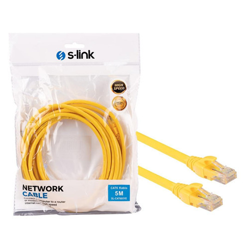 SL-CAT605YE Cat6 5 Metre RJ45 Patch Network Ethernet İnternet Kablosu Jack Soketleri Takılı Hazır Kablo