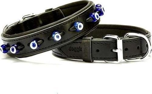 Comfort Deri Nazar Boncuklu Köpek Boyun Tasması Medium Siyah 3x42-50 Cm