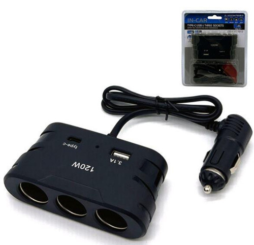 2013 12-24V 3Lü Type-C Usbli 120W 80 Cm Kablolu Araç Oto Tır Çakmak Çoklayıcı Çakmaklık Çoğaltıcı