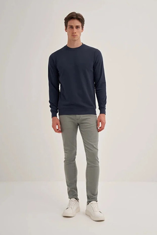 Slim Fit Mevsimlik 3 İplik Pamuk Karışımlı Sweatshirt-56100