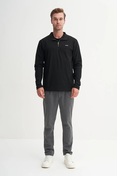 Regular Fit Likralı İnce Polar Dik Yaka Fermuarlı Sweatshirt-53080