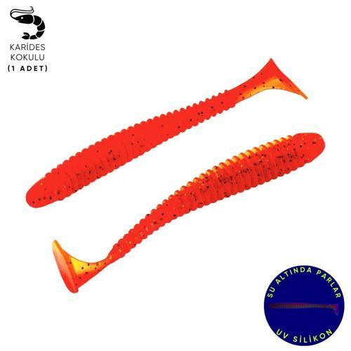 Silikon Kurt Yem - 4,2g 105mm - Turna/Levrek Silikonu - 1 Adet - Turuncu/Sarı - Karides Kokulu