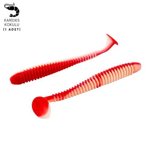 Silikon Kurt Yem - 4,2g 105mm - Turna/Levrek Silikonu - 1 Adet - Kırmızı/Beyaz - Karides Kokulu