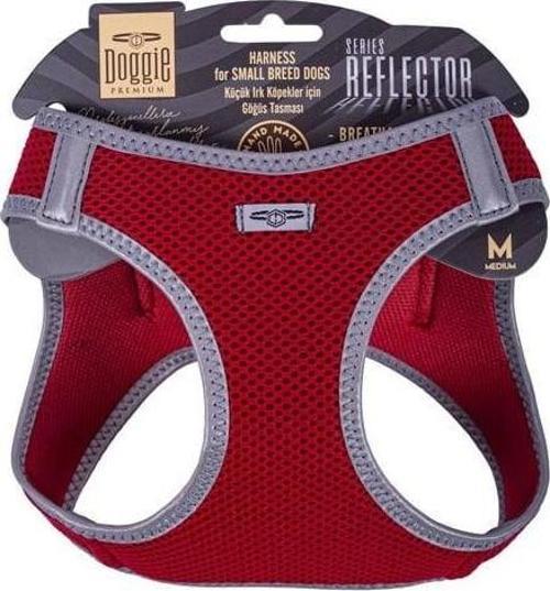 Havalı Dokuma Reflektör Küçük Irk Köpek Göğüs Tasması Medium Kırmızı 38-44 Cm