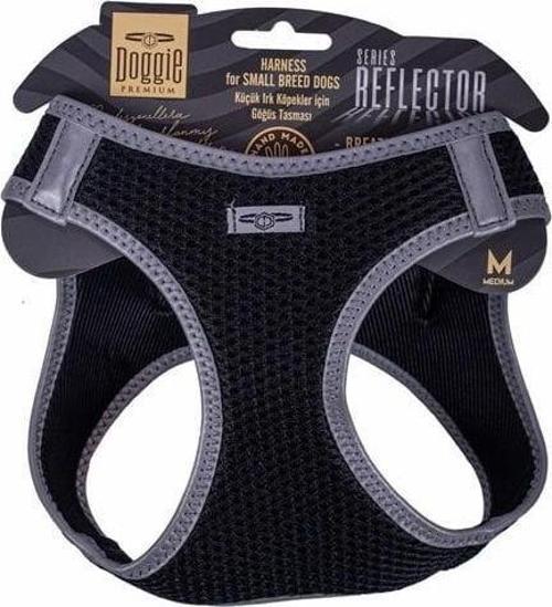 Havalı Dokuma Reflektör Küçük Irk Köpek Göğüs Tasması Medium Siyah 38-44 Cm