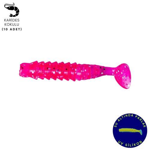 Silikon Kurt Yem - 1,5g 45mm - Fishack - 10 Adet - UV Silikon - Pembe - Karides Kokulu