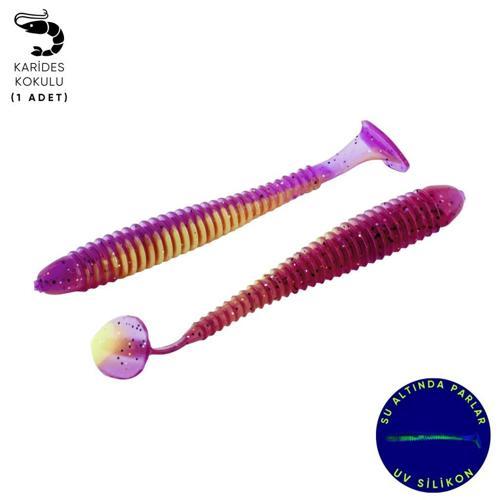 Silikon Kurt Yem - 4,2g 105mm - Turna/Levrek Silikonu - 1 Adet - Mor/Yeşil - Karides Kokulu