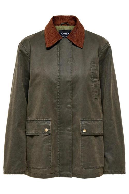 Onlashia Pamuklu Regular Fit Ceket Yaka Bayan Mont 15357495 YAĞ YEŞİLİ