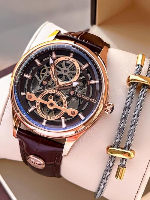 Nişan Ve Damatlara Özel Deri Kordon 2 Yıl Garantili Otomatik Erkek Kol Saati+Bileklik RMD.M8