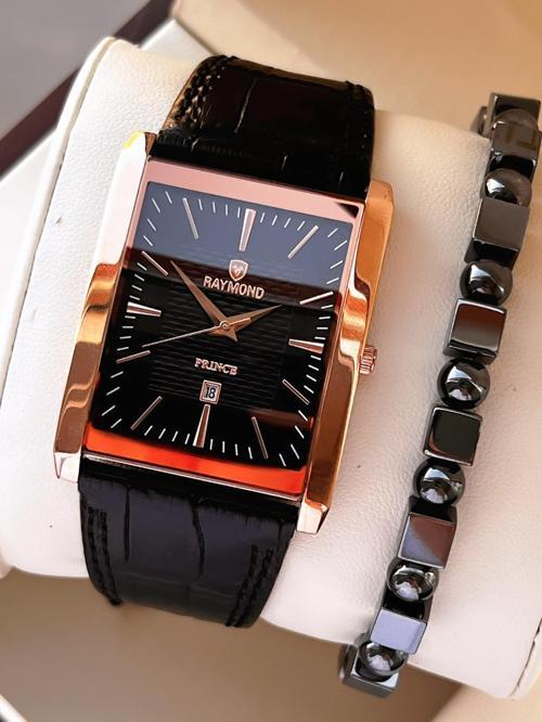 Nişan Ve Damatlara Özel Deri Kordon 2 Yıl Garantili 5 Atm Erkek Kol Saati+Bileklik RMD.52