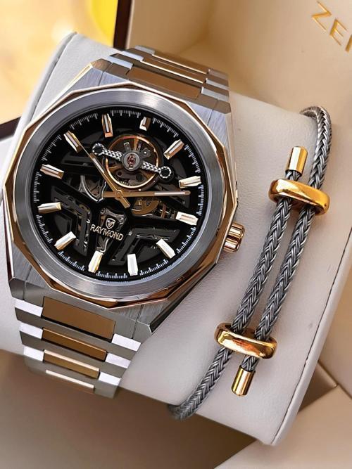 Çelik Kordon Otomatik Mekanizma 2 Yıl Garantil 5 Atm Erkek Kol Saati+Bileklik RMD.12