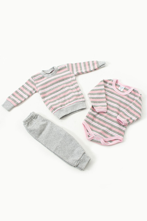 3Lü Fitilli Pembe Pijama Takımı