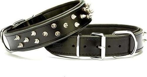 Güçlü Deri Çivili Köpek Boyun Tasması Large Siyah 4x57-65 Cm