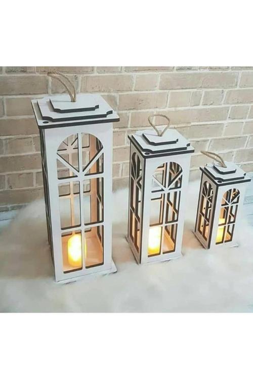 Dekoratif Ahşap Üçlü Fener
