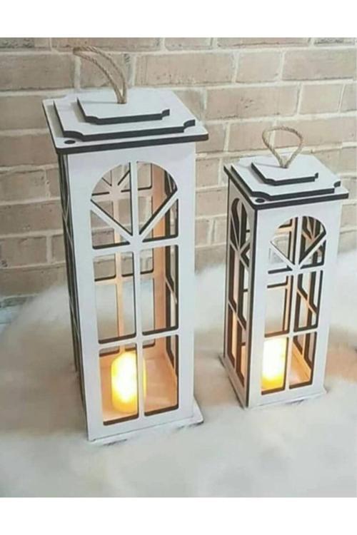 Dekoratif Fener 2'li-beyaz