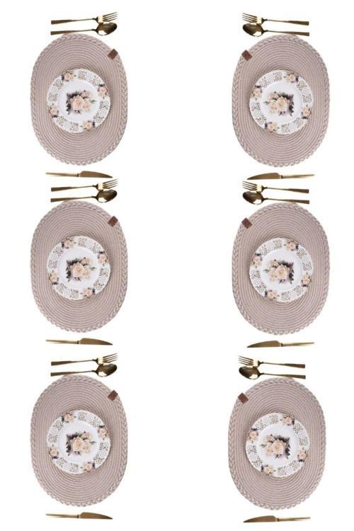 Amerikan Servis 6'lı Supla Lux Sunum Tabak Altlığ - Oval Bej VVHM0038