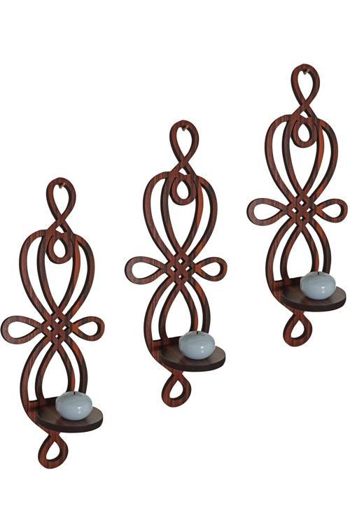 Kahverengi Ahşap Mumluk 3 lü