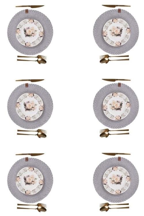 Amerikan Servis 6!lı Supla Lux Sunum Tabak Altlığ - Yuvarlak Gri  VVHM0045