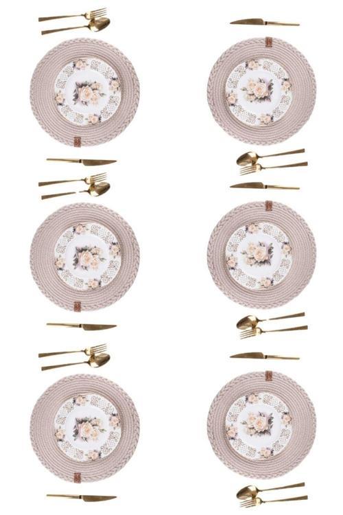 Amerikan Servis  6'lı Supla Lux Sunum Tabak Altlığ - Yuvarlak Bej VVHM0040