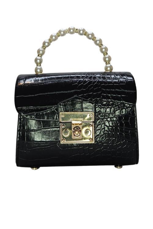 Kadın Gold Zincir Askılı El ve Omuz Çanta Krokodil Desenli