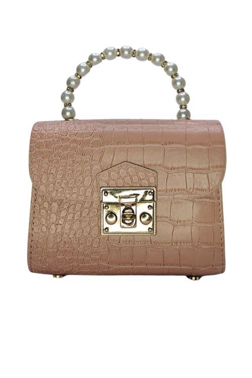 Kadın Gold Zincir Askılı El ve Omuz Çanta Krokodil Desenli