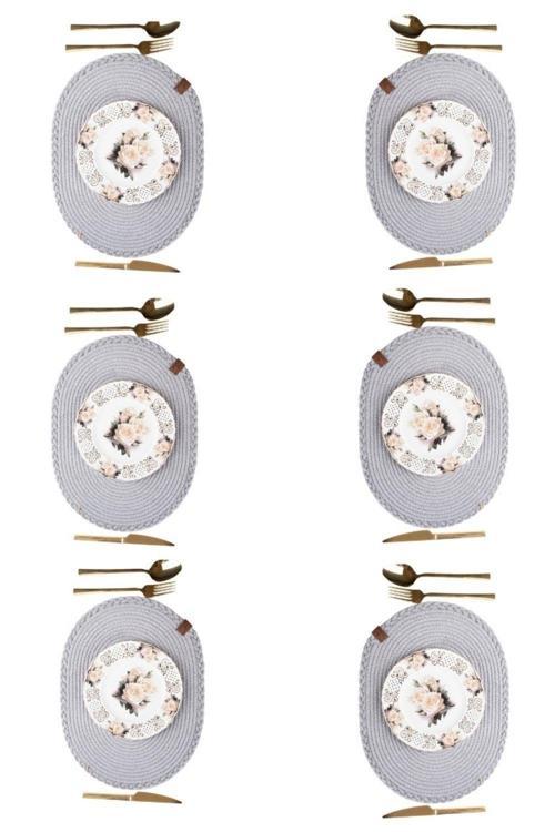 Amerikan Servis 6!lı Supla Lux Sunum Tabak Altlığ - Oval Gri VVHM0043