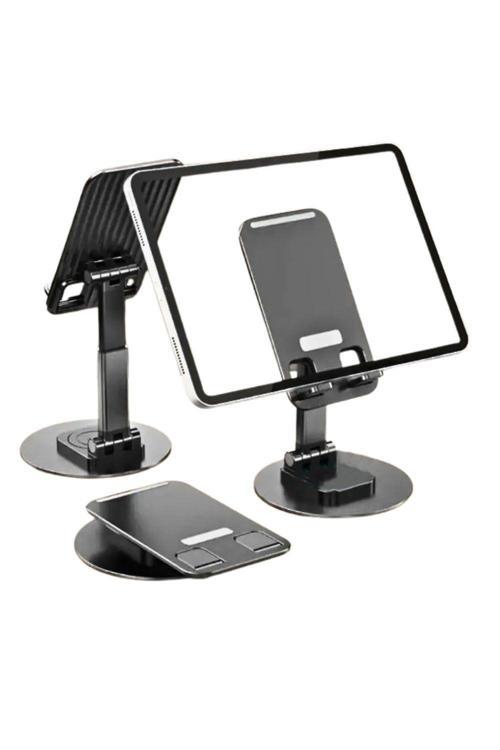 Telefon ile Tablet Standı Masaüstü Kaymaz Metal Kasalı 360 Derece Dönebilir ve Katlanabilir VK1013