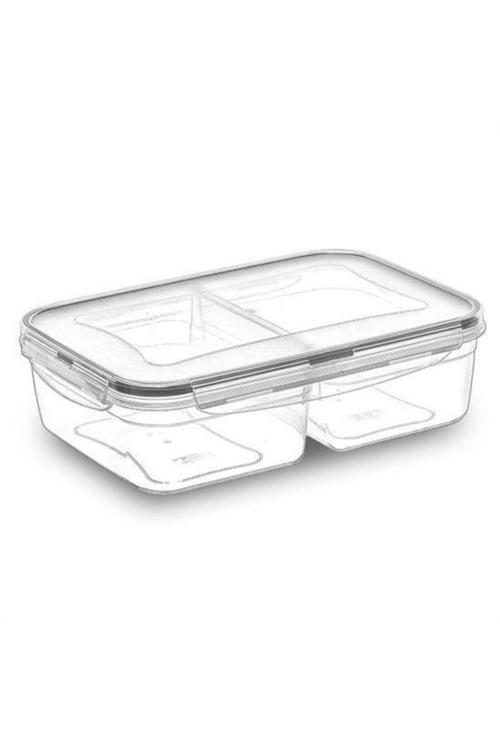 2 Bölmeli Gri Şeffaf Sızdırmaz Contalı Kilitli Kapaklı 1 Litre Erzak Saklama Kabı VVHM0003