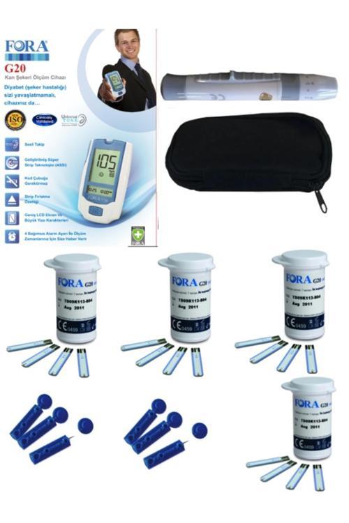 G20 Kan Şeker Ölçüm Cihazı 4 Kutu Strip Delme Kalemi Taşıma Çantası 200 Lanset Iğne