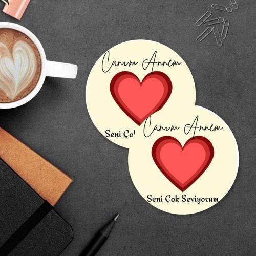 Canım Annem Tasarımlı MDF İkili Bardak Altlığı – Anneler Günü Hediyesi