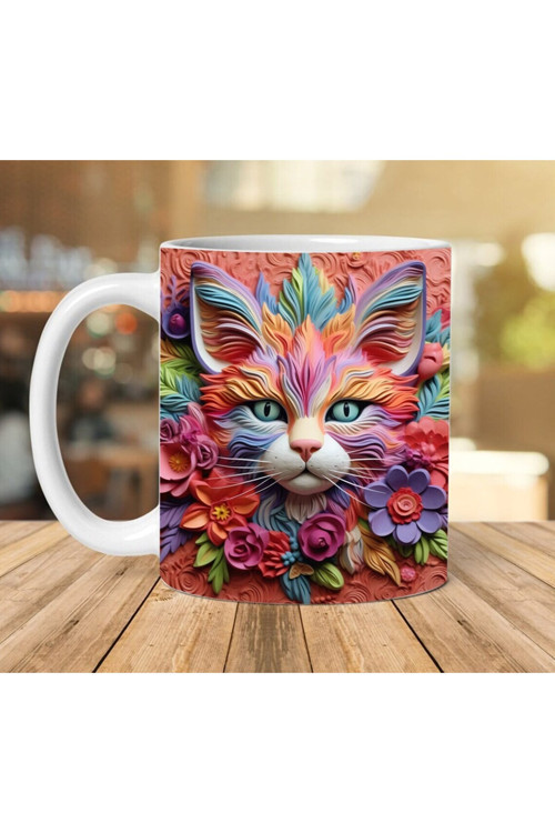 Kedi Temalı 3D Tasarımlı Kupa Bardak