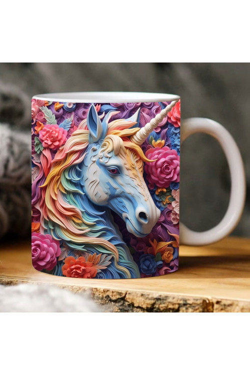 Unicorn Temalı 3D Tasarımlı Kupa Bardak