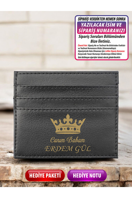 Kişiye Özel İsimli Canım Babam Tasarım Babalar Günü Ultra Slim Model Deri Kartlık Cüzdan