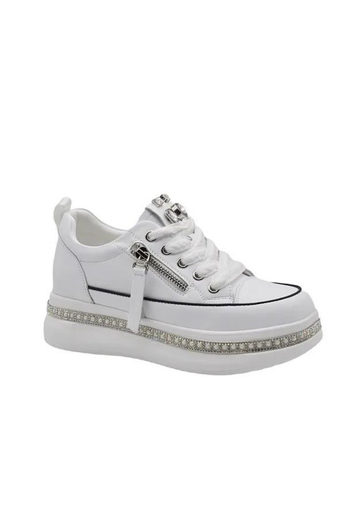 25Y423-4 GİZLİ DOLGU TAŞ SARGILI KADIN SNEAKER AYAKKABI