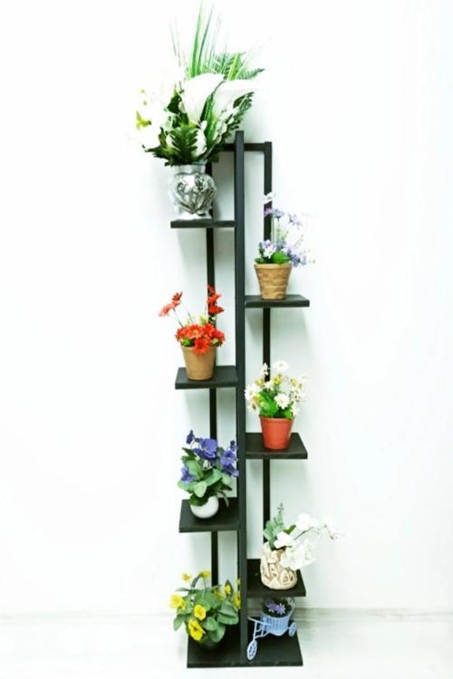 Siyah Metal Çerçevel 7 Bölmeli Dikey Çiçeklik