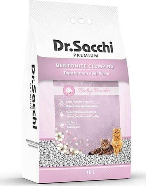 Dr.Sacchi Süper Emici Bebek Pudralı Topaklanan Bentonit Doğal Kedi Kumu 10 Lt