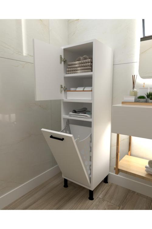 Mobiga Linda Çamaşır Kirli Sepetli Çok Amaçlı Banyo Dolabı Beyaz