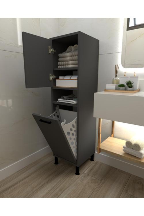 Mobiga Linda Kirli Sepetli Çok Amaçlı Banyo Dolabı Antrasit