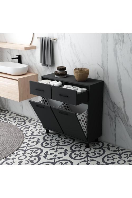 Mobiga Molde Çamaşır Sepetli Çekmeceli Banyo Dolabı Antrasit