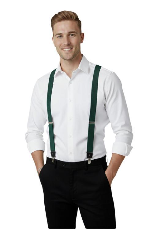 Unisex Yeşil Derili Esneyebilen Lastik Ayarlanabilir Metal Klipsli Pantolon Askısı 2602025