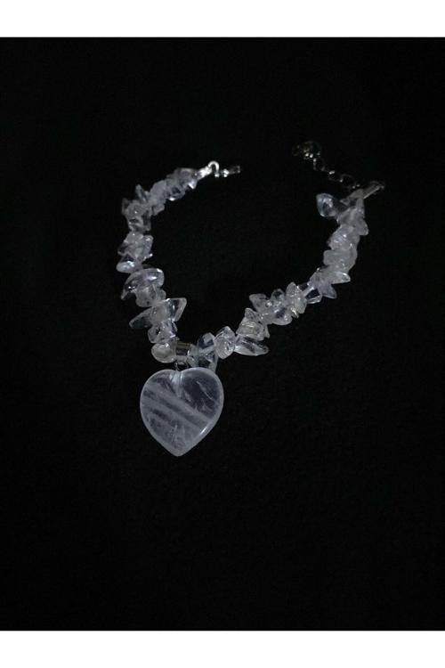 Kristal Kuvars Kalp Uçlu Kırıktaş Doğal Taş Bileklik Tky0297
