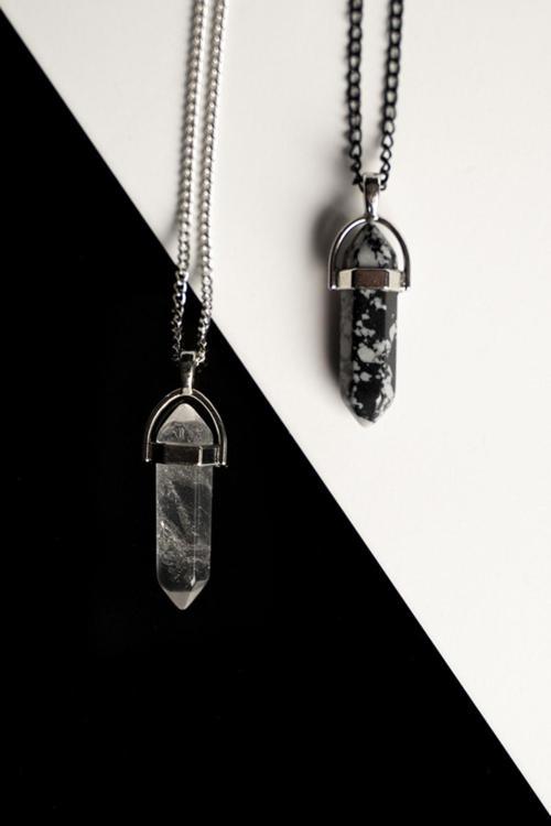 Kristal Kuvars-Obsidyen Doğal Taş Çivi Çift Sevgili Kolyeleri Tky0239