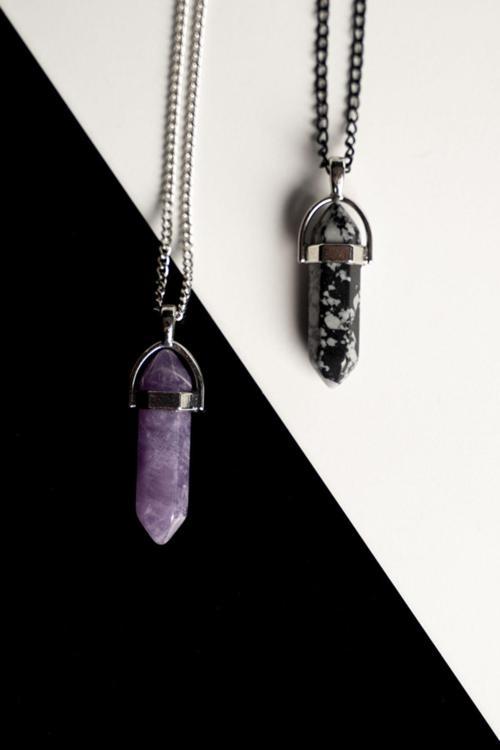 Ametist-Obsidyen Doğal Taş Çivi Çift Sevgili Kolyeleri Tky0231