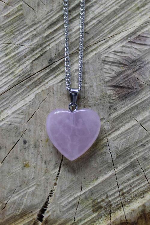 Pembe Kuvars Doğal Taş Kalpli Kolye Tky0104