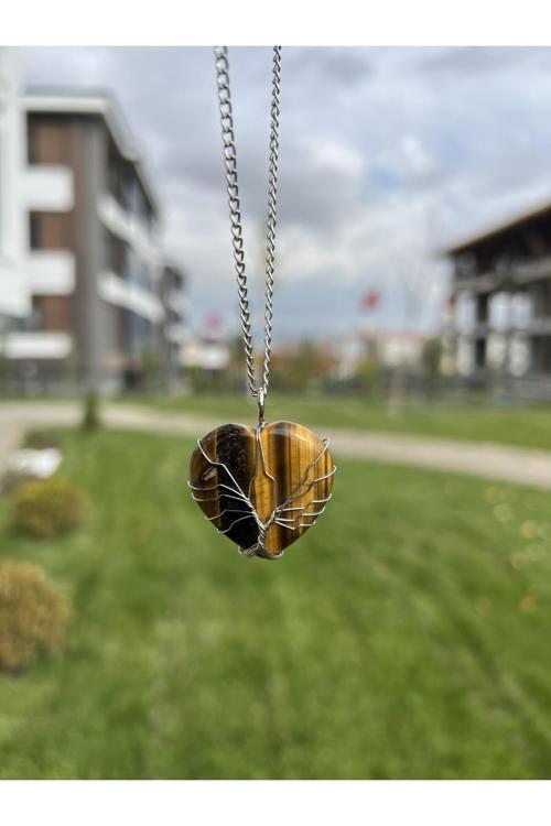 Kaplangözü Telli Büyük Kalp Doğal Taş Kolye Tky0370