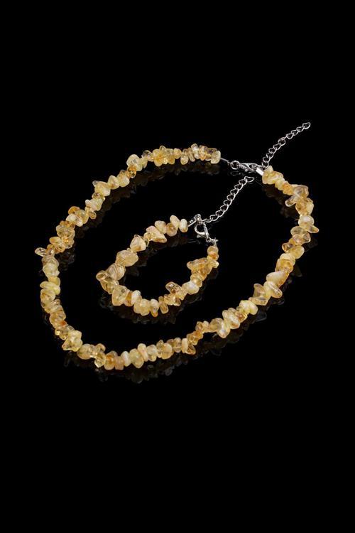 Sitrin Kırık Doğal Taş Bileklik-Kolye Seti Tky0276