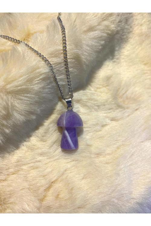 Ametist Doğal Taş Mantar Kolye Tky0309