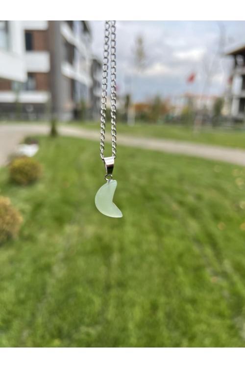 Aventurin Kuvars Hilal Doğal Taş Kolye Tky0355